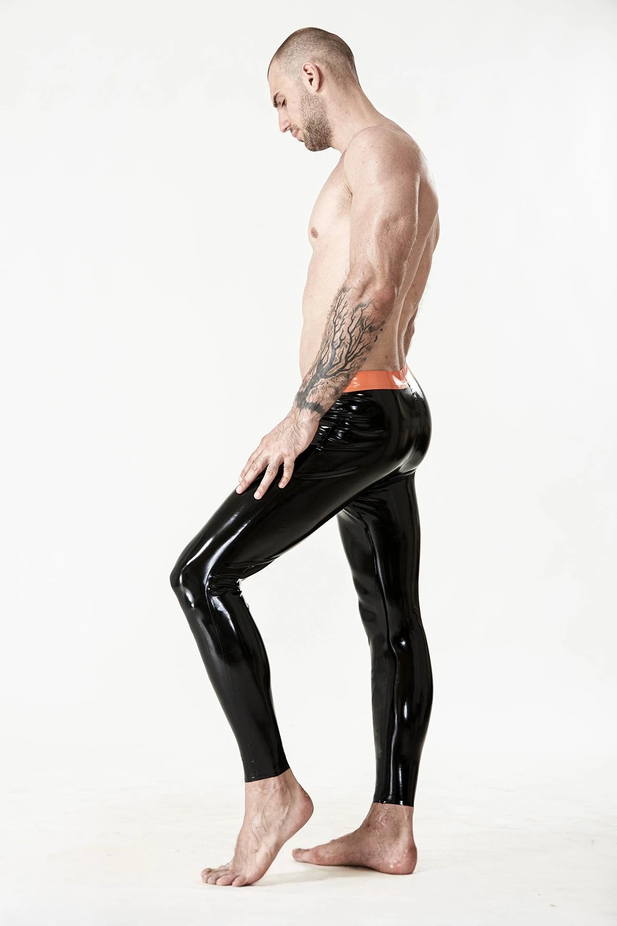 Black Male Latex Leggings With Front Zipper
