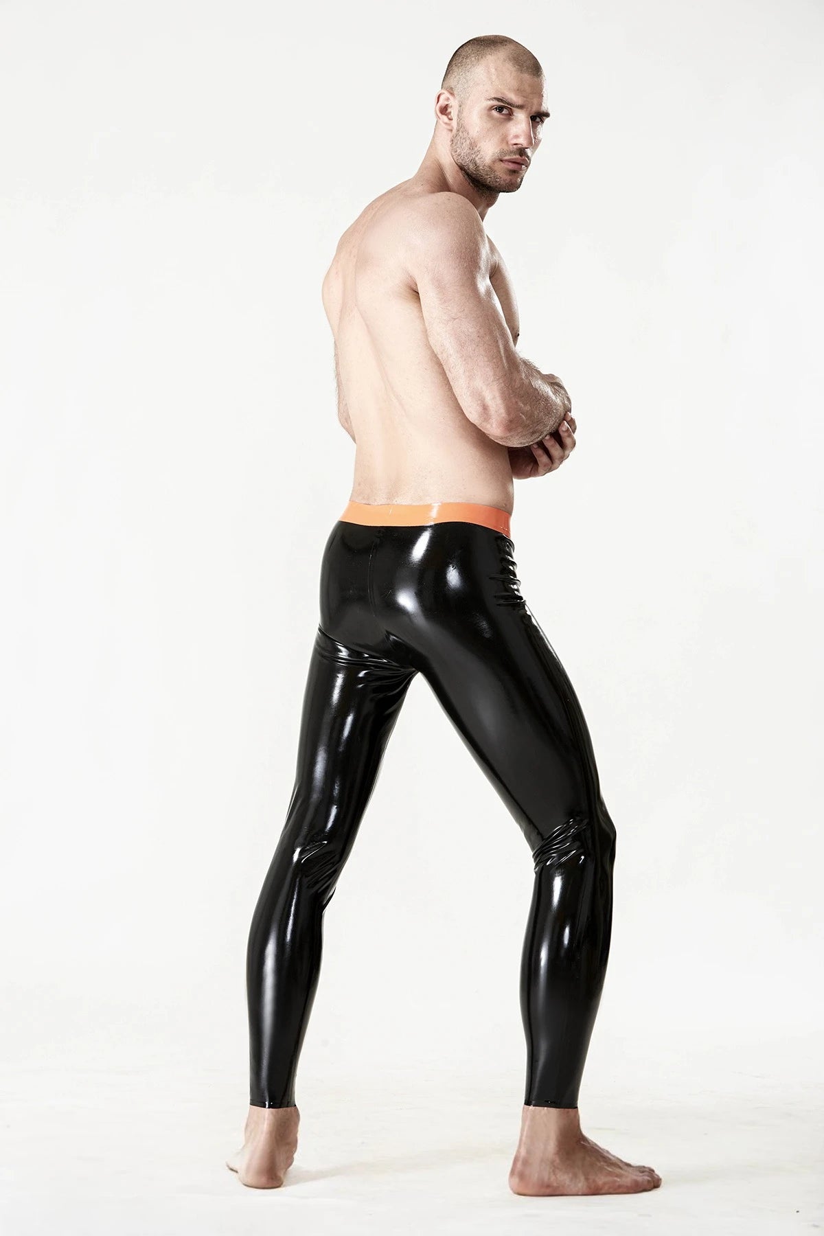 Black Male Latex Leggings With Front Zipper