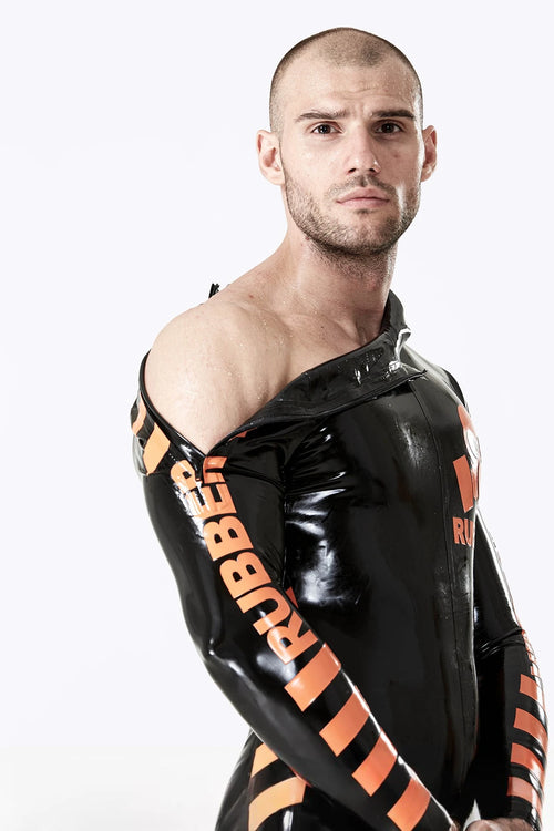 Black Male 'Respirator' Shoulder-Zip Latex Catsuit
