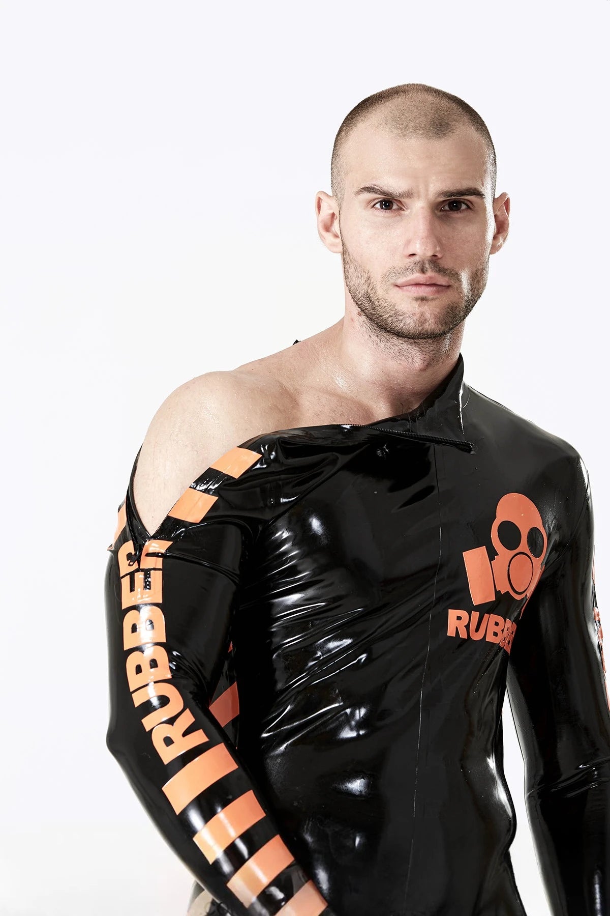 Black Male 'Respirator' Shoulder-Zip Latex Catsuit