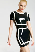 Black, trim color is Pure White 'Alice' Micro Latex Party Dress