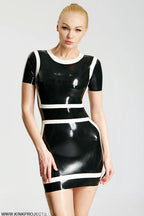 Black, trim color is Pure White 'Alice' Micro Latex Party Dress