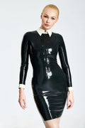 Black, trim color is Pure White 'Colleen' Collar & Cuff Latex Dress