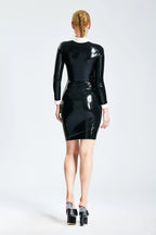 Black, trim color is Pure White 'Colleen' Collar & Cuff Latex Dress