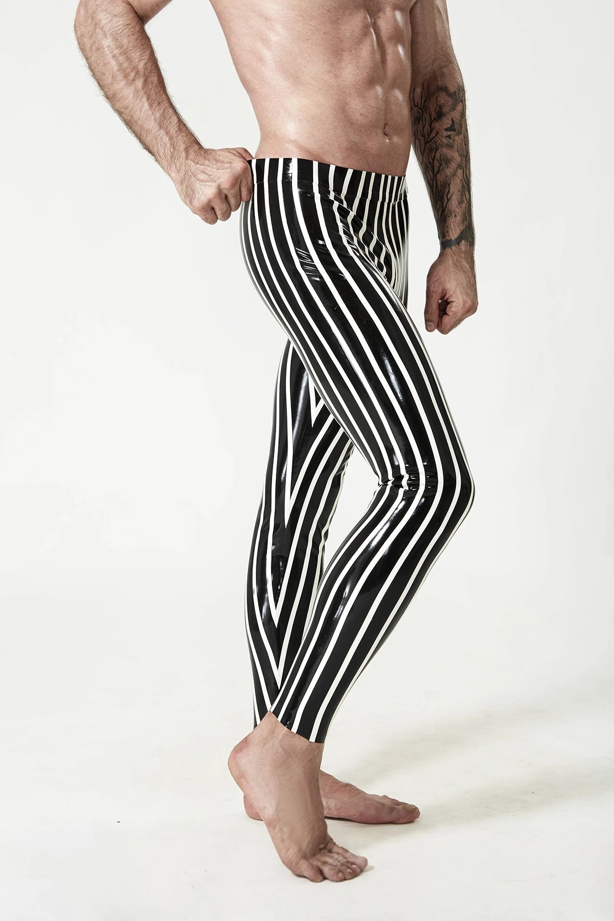 Black Male Candy-Striped Latex Leggings