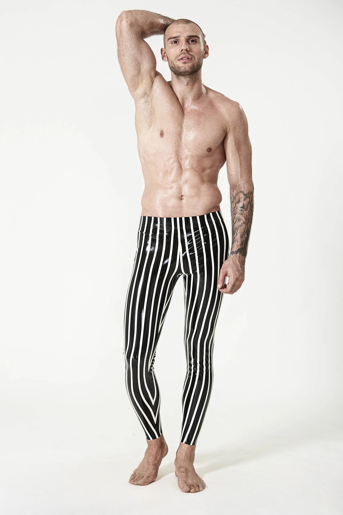 Black Male Candy-Striped Latex Leggings