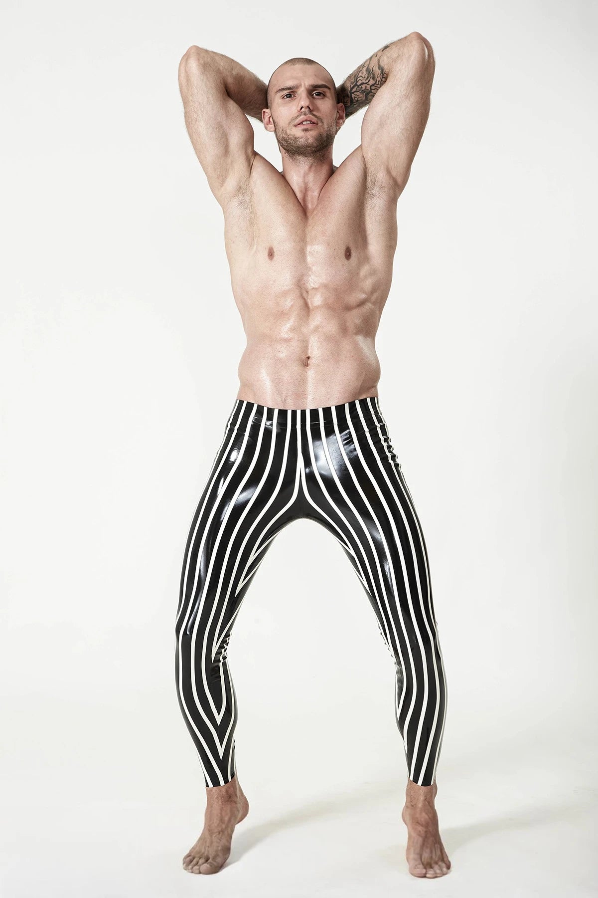 Black Male Candy-Striped Latex Leggings