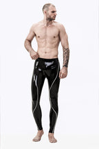 Black Male Curved Stripe Latex Leggings