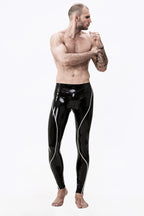 Black Male Curved Stripe Latex Leggings