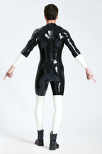 Black, trim color is Pure White Male 'Demoniser' Latex Catsuit