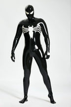 Black, trim color is Pure White Male 'Spermaphora' Latex Catsuit