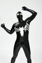 Black, trim color is Pure White Male 'Spermaphora' Latex Catsuit