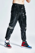 Black, trim color is Pure White Male Latex Tracksuit Pants