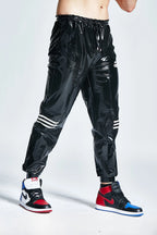 Black, trim color is Pure White Male Latex Tracksuit Pants