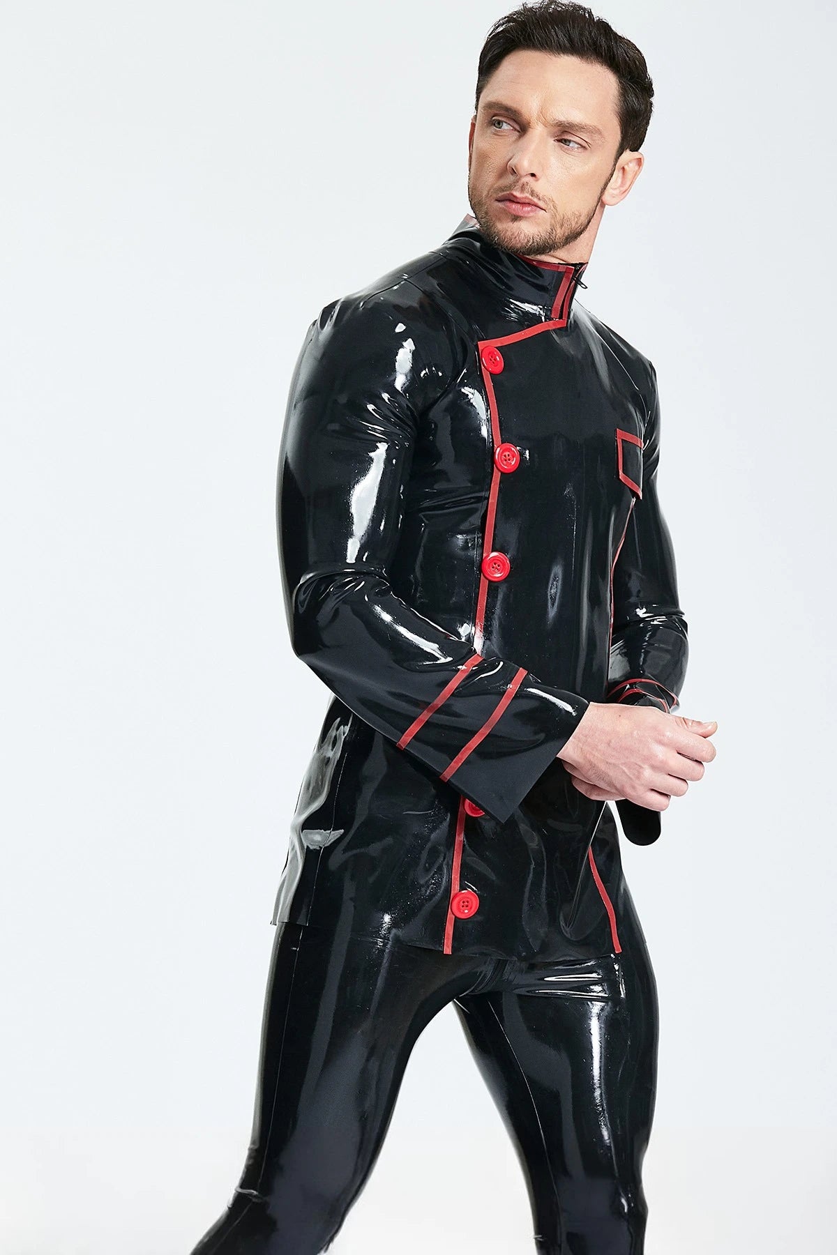 Black Male 'Cavalier' Double-Breasted Latex Jacket