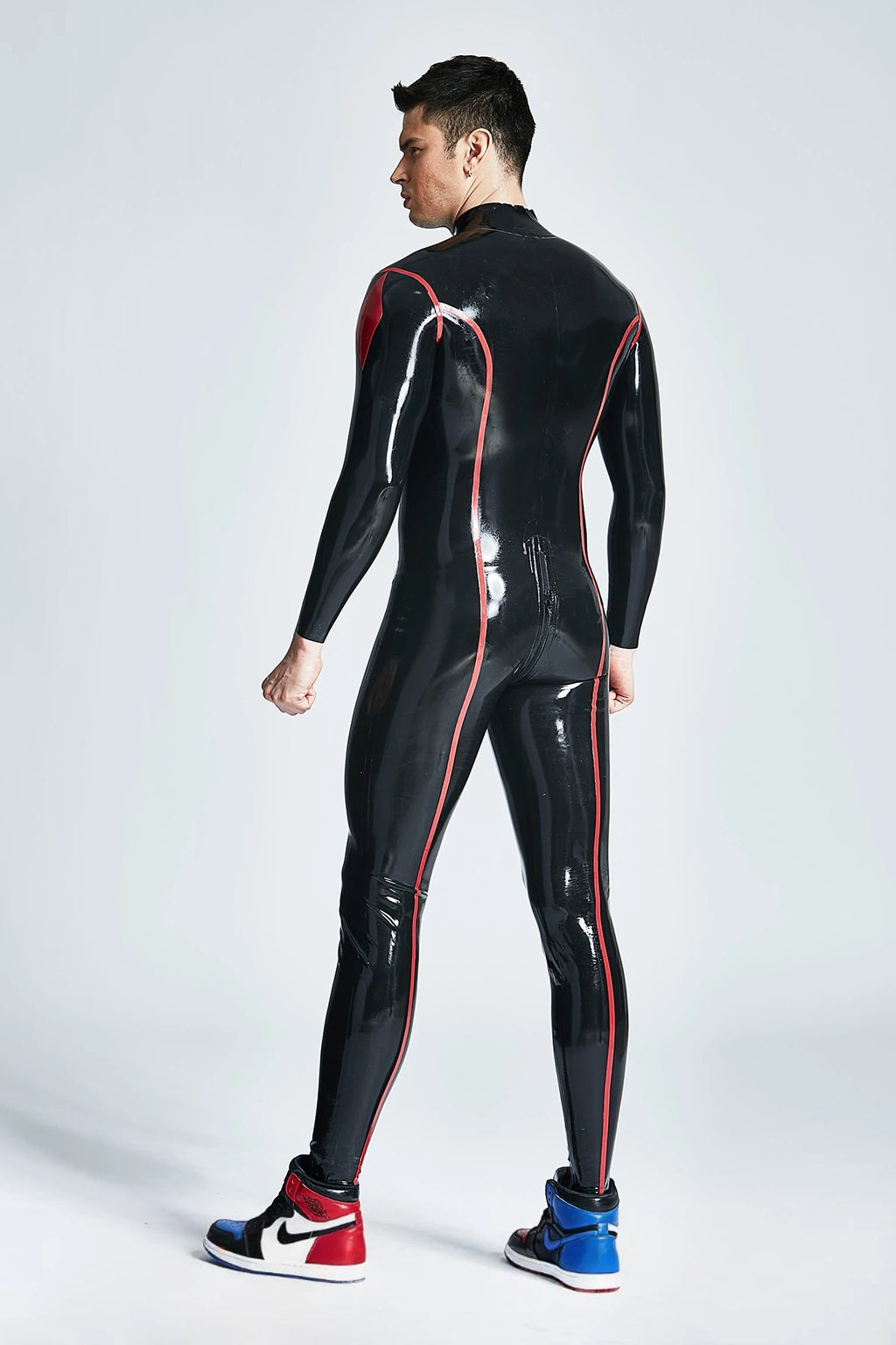 Black Male 'Diamond Dude' Front Through-Zipper Latex Catsuit