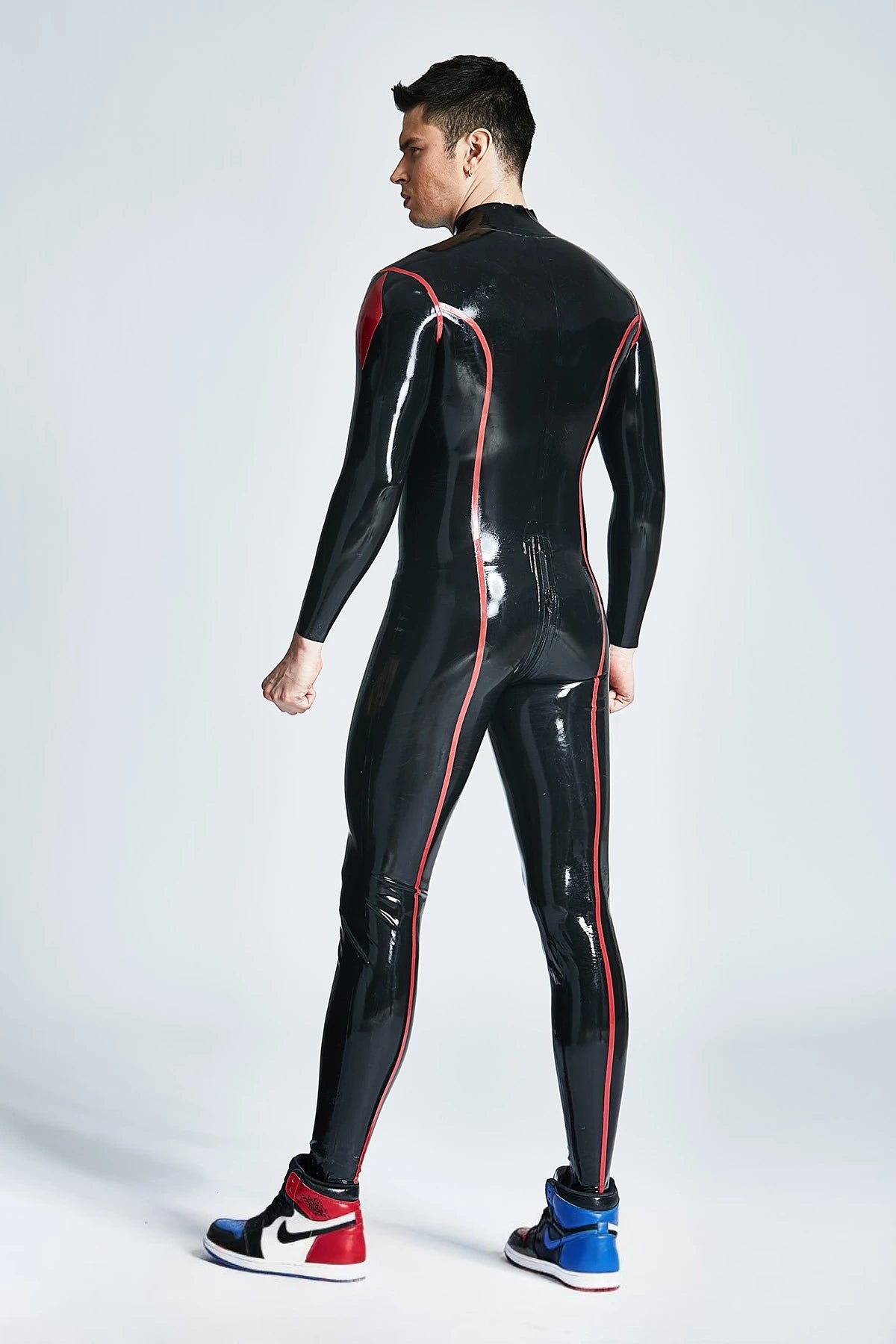Black Male 'Diamond Dude' Front Through-Zipper Latex Catsuit