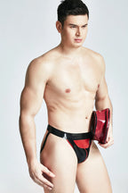Black, trim color is Red Male Latex Dressy G-String