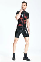 Black, trim color is Red Male Latex 'Grid-Lock' Surfsuit