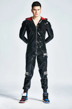 Black Male Hooded Windbreaker Latex Jacket
