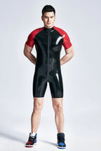Black, trim color is Red Male Raglan-Sleeved Latex Surfsuit