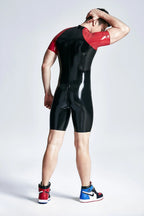 Black, trim color is Red Male Raglan-Sleeved Latex Surfsuit