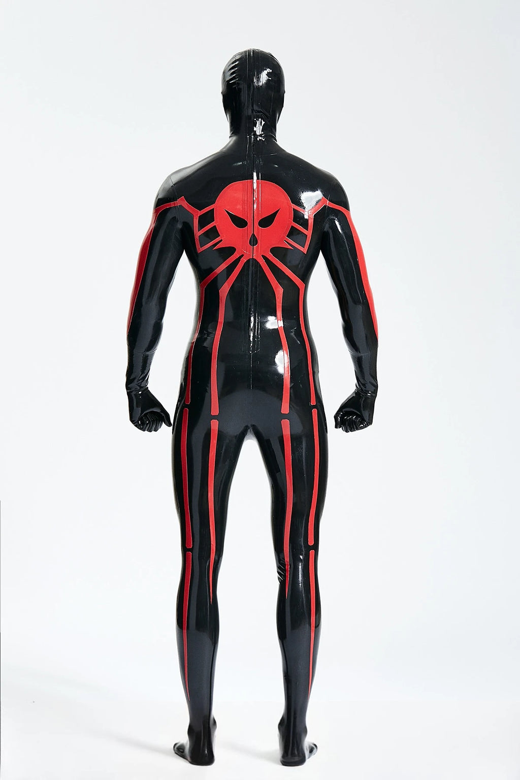 Black, trim color is Red Male 'Scarlet Spidey' Latex Catsuit