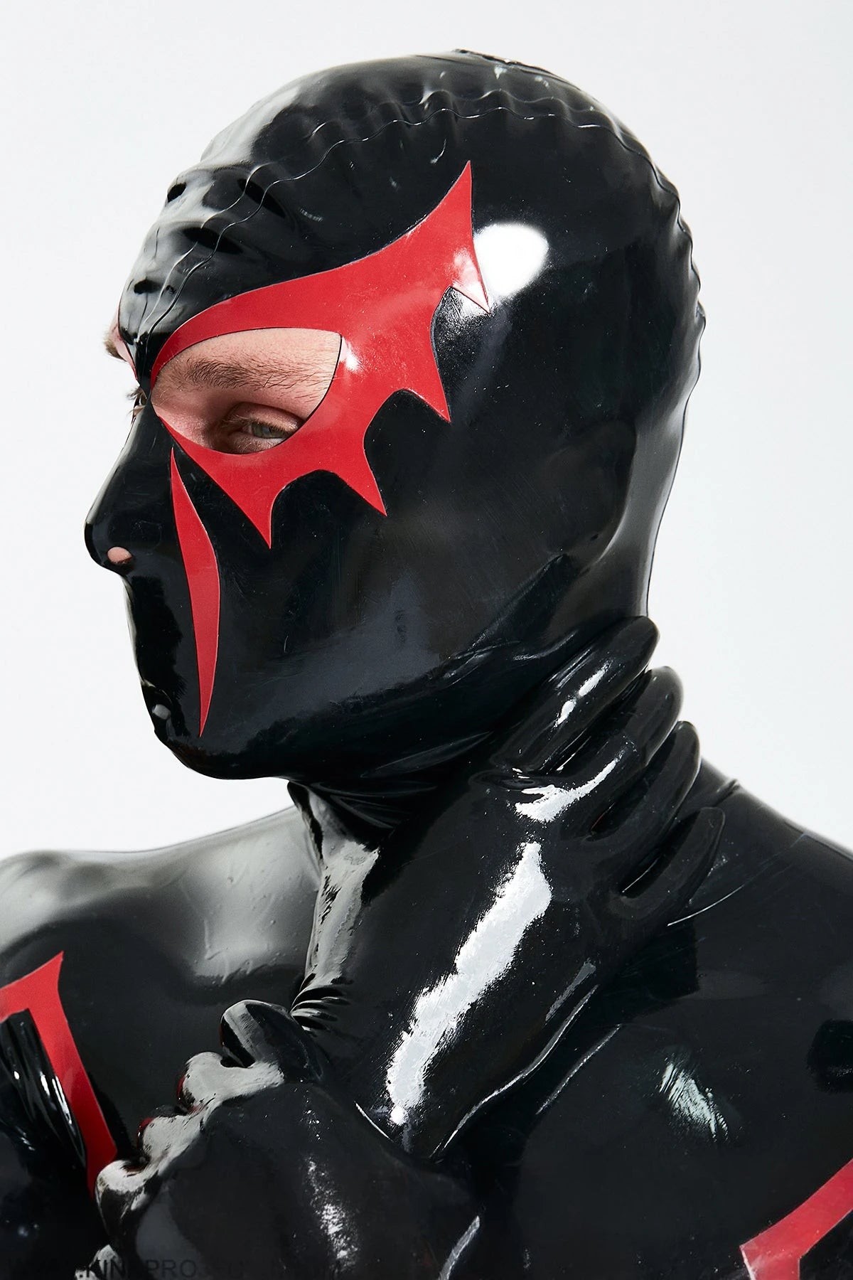 Black, trim color is Red Male 'Scarlet Spidey' Latex Catsuit