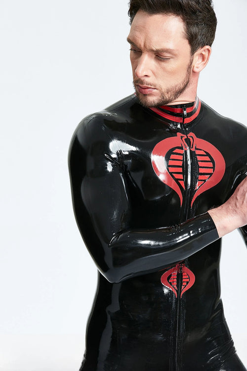 Black Male 'Symbolic' Front Through-Zip Latex Catsuit