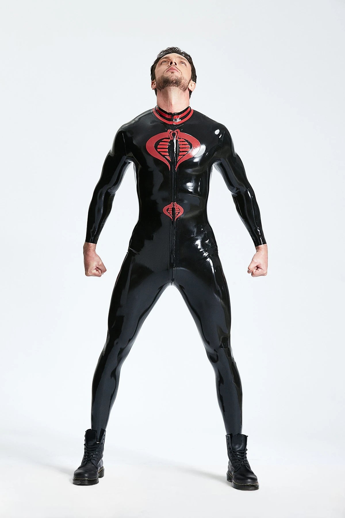 Black Male 'Symbolic' Front Through-Zip Latex Catsuit