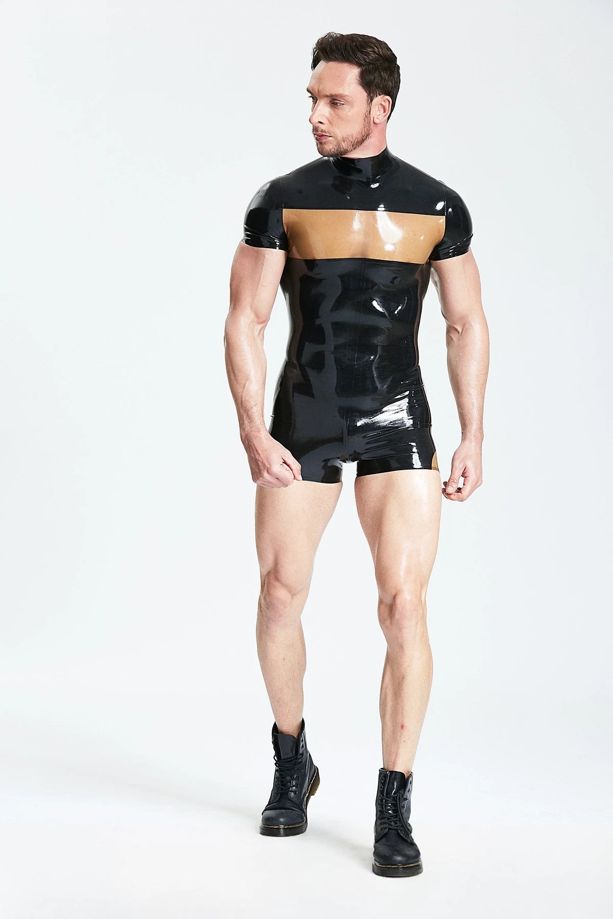 Black Male 'Show-off' Short Latex Surfsuit