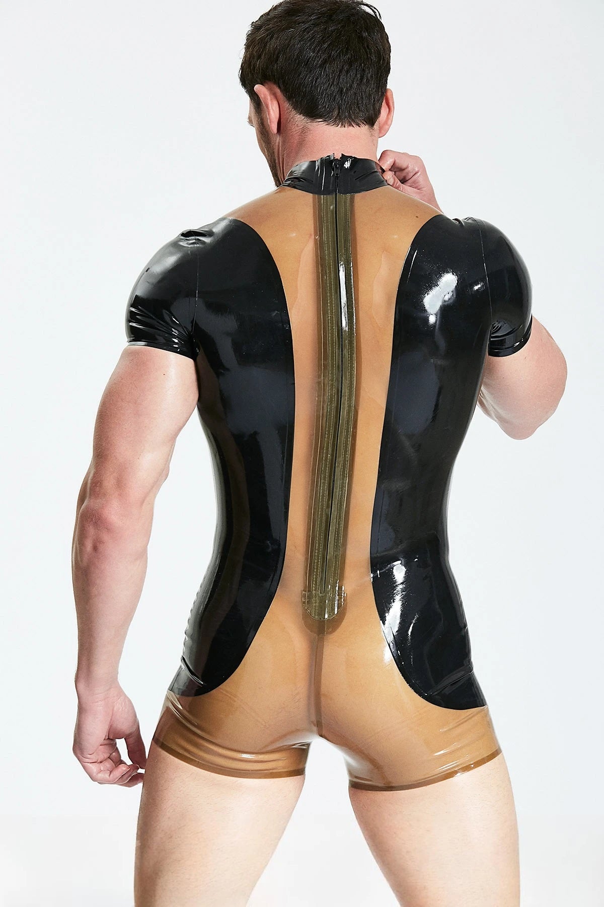Black Male 'Show-off' Short Latex Surfsuit