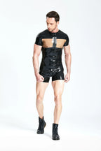 Black Male Latex 'Windows' Short-Sleeved & Short-Legged Surfsuit