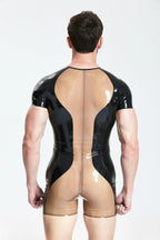 Black Male Latex 'Windows' Short-Sleeved & Short-Legged Surfsuit