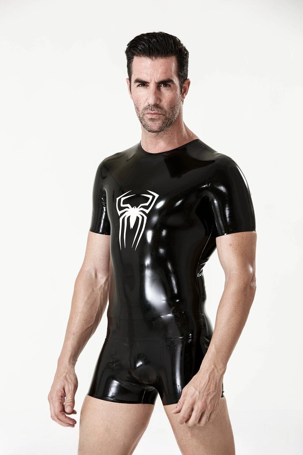 Black Male 'Spidey' Round Neck Latex T-Shirt