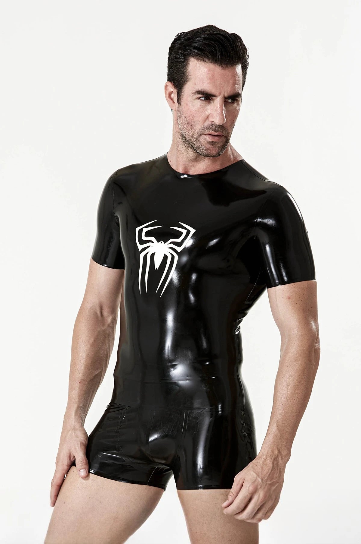 Black Male 'Spidey' Round Neck Latex T-Shirt