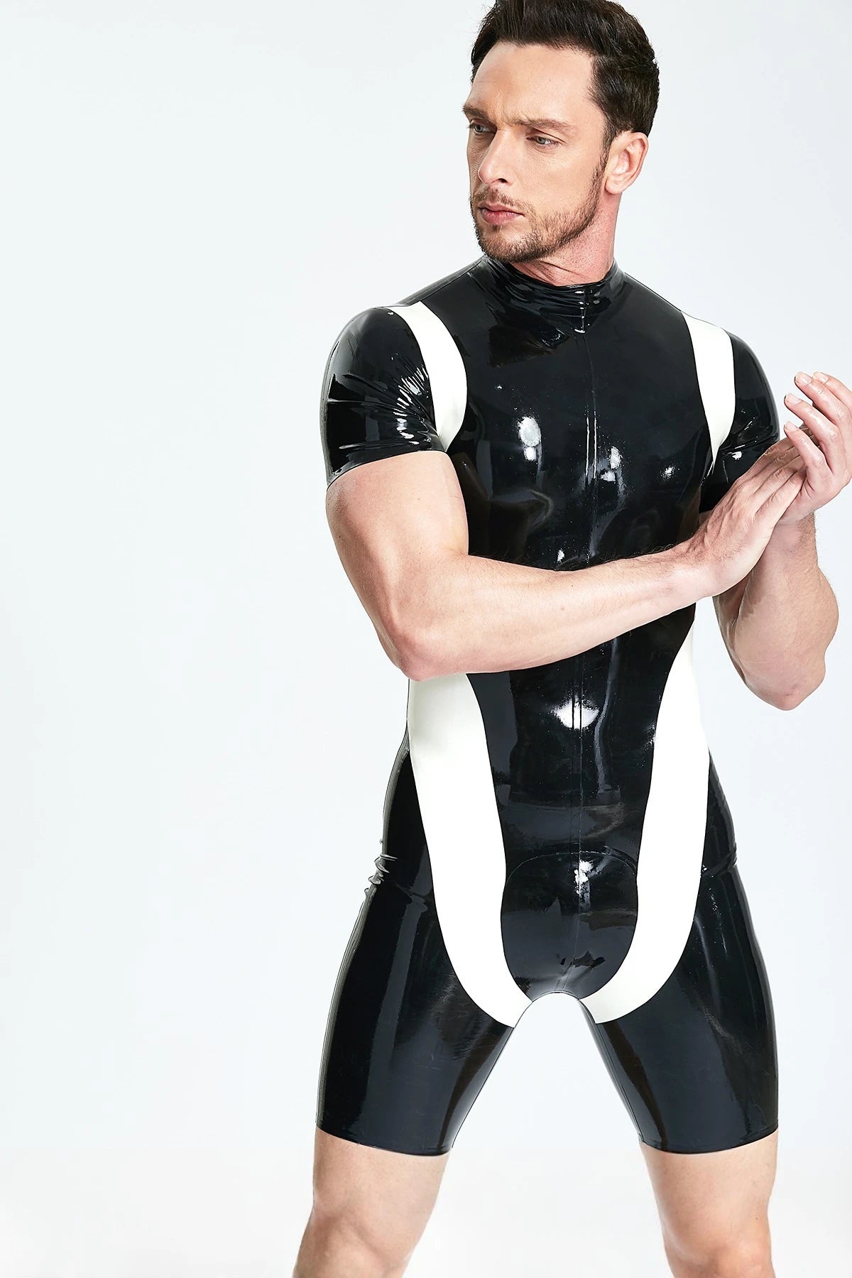 Black, trim color is White Male 'U-Hoo' Latex Surfsuit