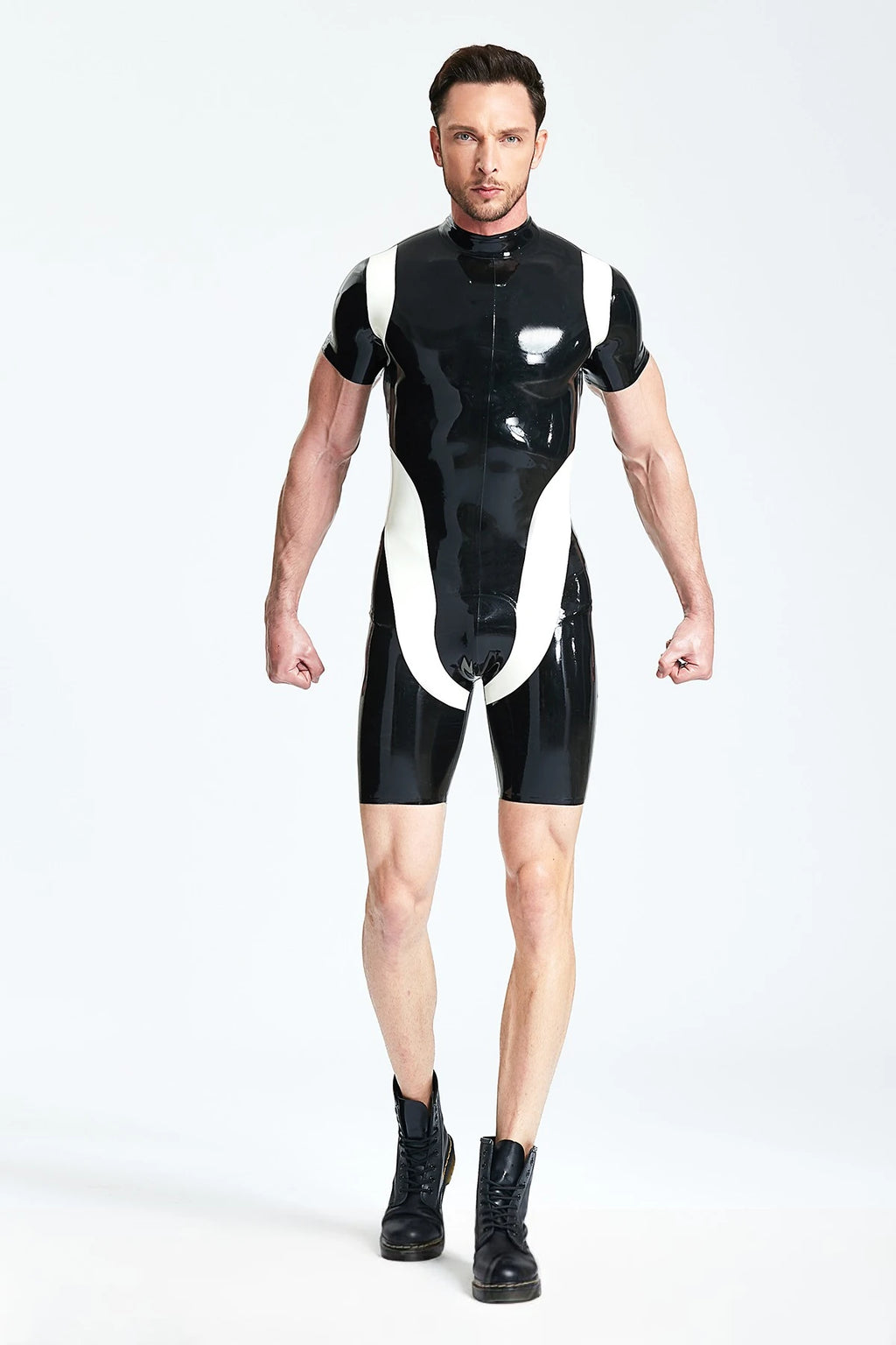 Black, trim color is White Male 'U-Hoo' Latex Surfsuit