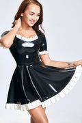Black, trim color is White Simple Waitress Latex Dress