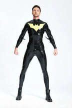 Black, trim color is Yellow Male 'Batwing' Sailor-front Latex Catsuit