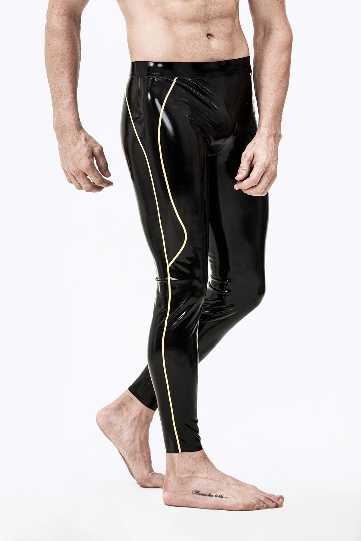 Black Male Contrast Color Striped Latex Leggings