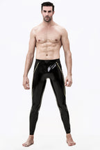 Black Male Contrast Color Striped Latex Leggings