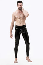 Black Male Contrast Color Striped Latex Leggings