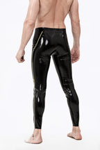 Black Male Contrast Color Striped Latex Leggings