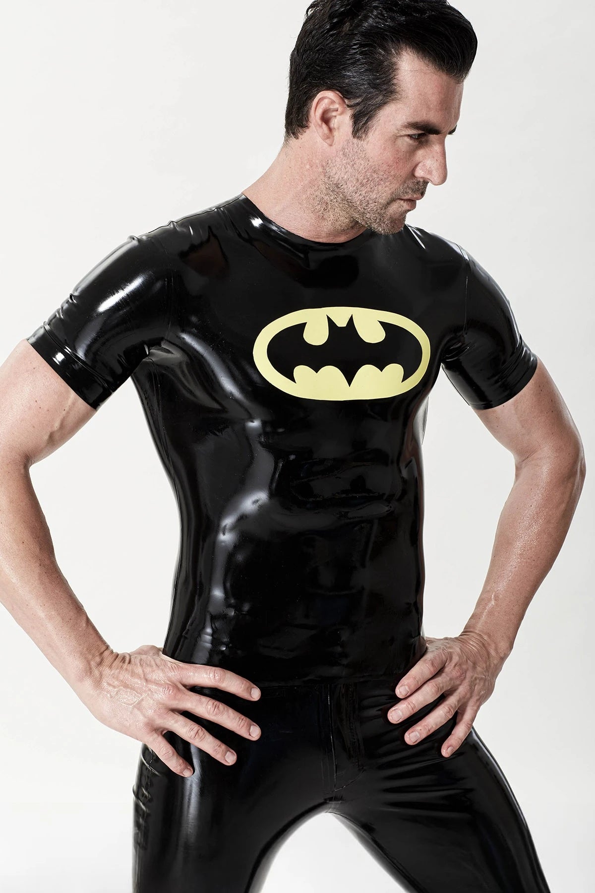 Black, trim color is Yellow Male Latex 'Flittermouse' Motif T-Shirt