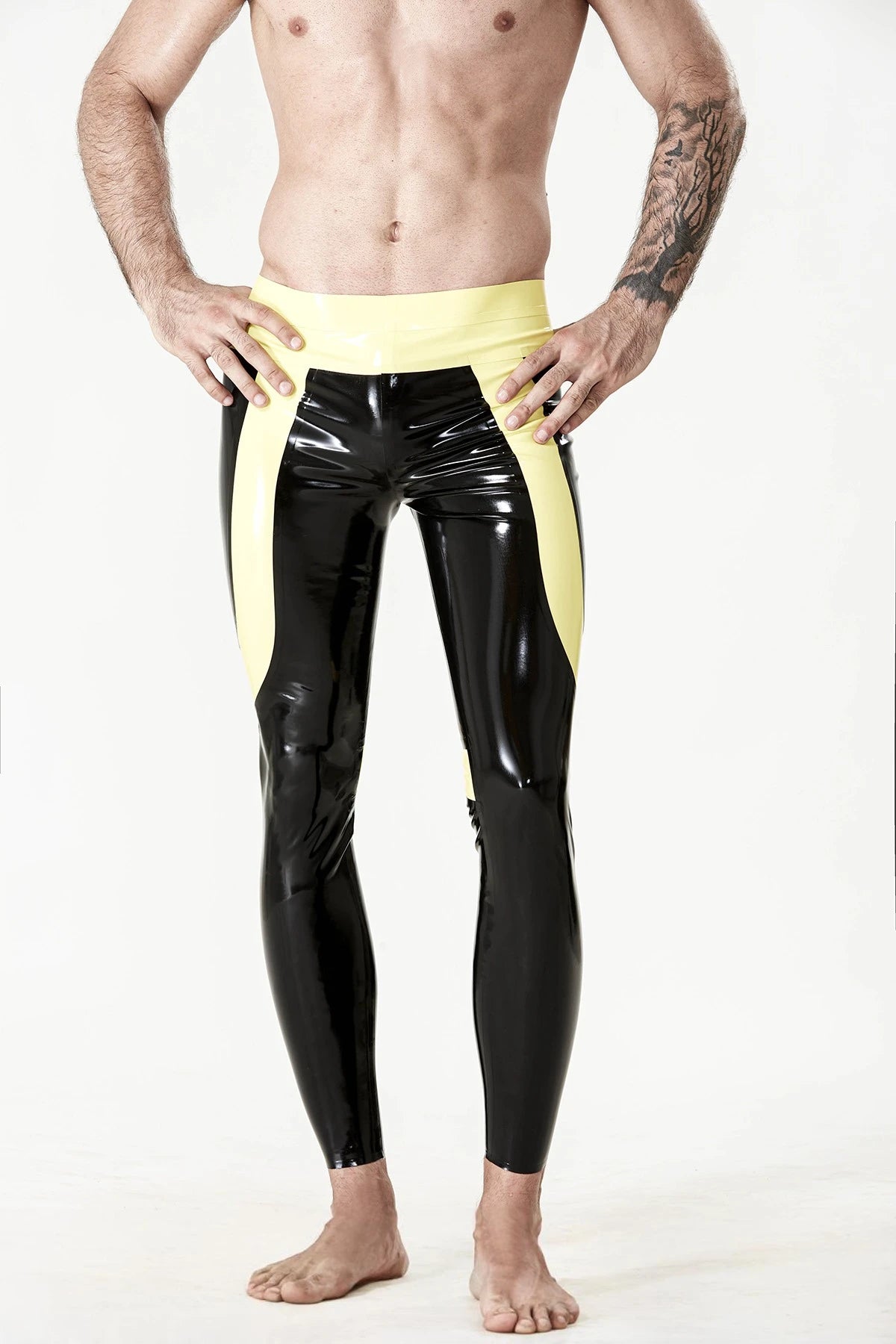 Black Male Latex Low-Cut 'Side-Striped' Leggings