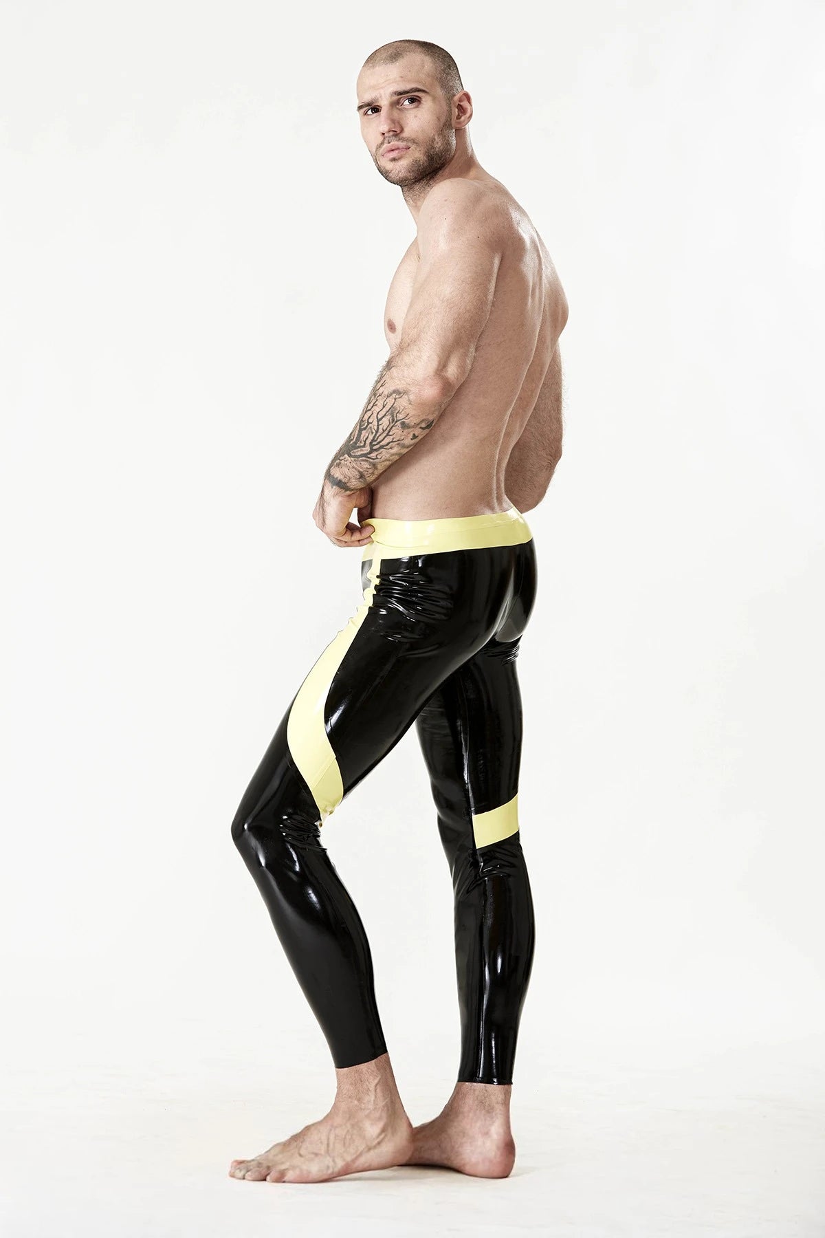 Black Male Latex Low-Cut 'Side-Striped' Leggings