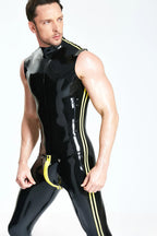 Black Male Sleeveless Codpiece 'Muscle' Latex Catsuit