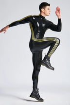 Black Male 'Triple-Striper' Shoulder-Zipper Latex Catsuit