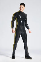 Black Male 'Triple-Striper' Shoulder-Zipper Latex Catsuit